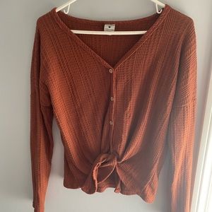 Orange size S sweater button up with tie